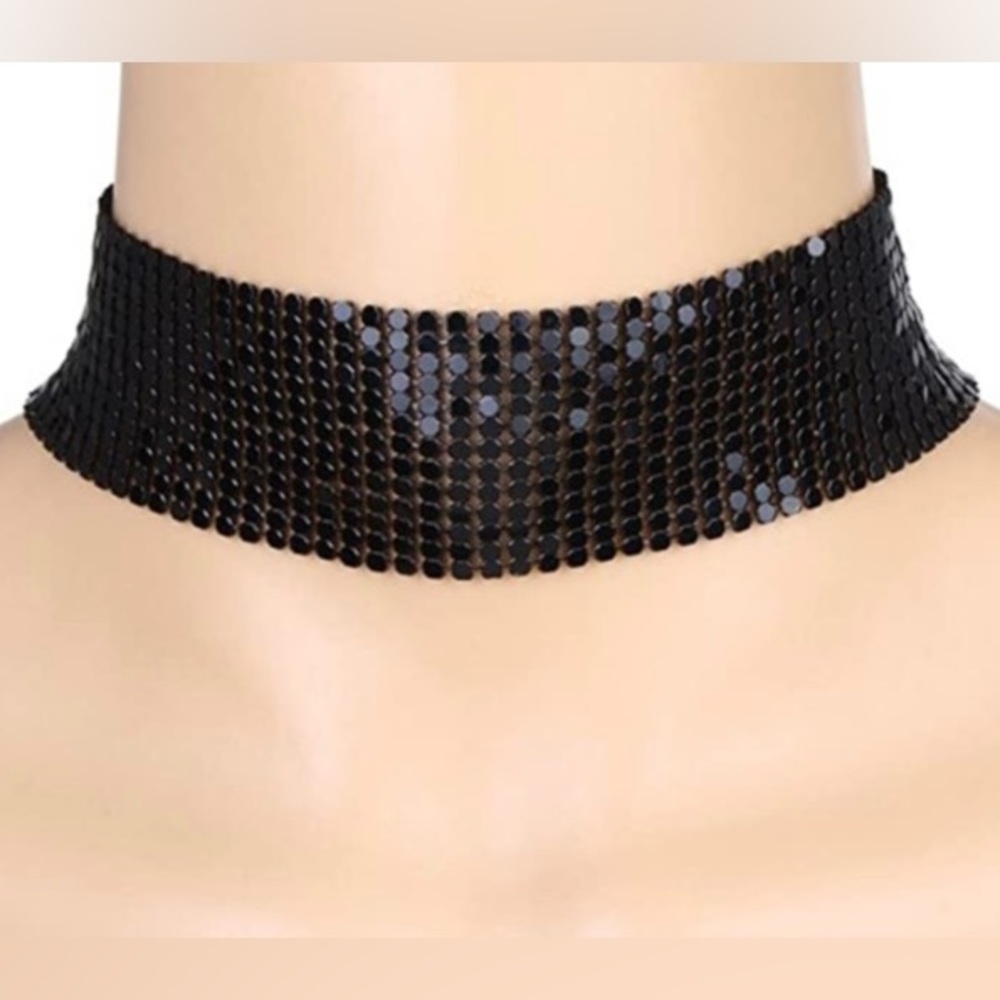 NWT black metallic mesh adjustable choker